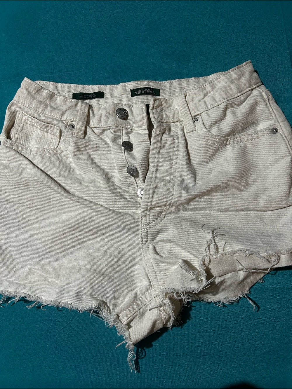 wild fable Cream Distressed Button-Front Jean Shorts